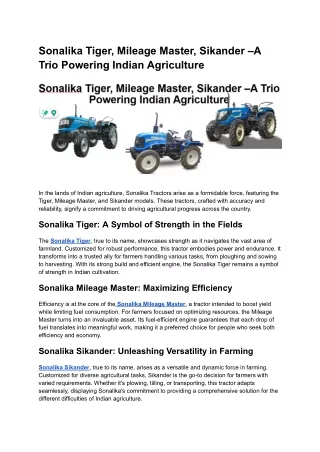Sonalika Tiger, Mileage Master, Sikander –A Trio Powering Indian Agriculture (1)
