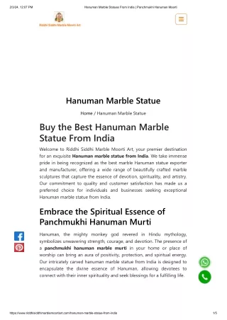 Bring Home Divine Strength with Hanuman Marble Statue from India