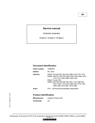 LIEBHERR R944C -792 Hydraulic Excavator Service Repair Manual