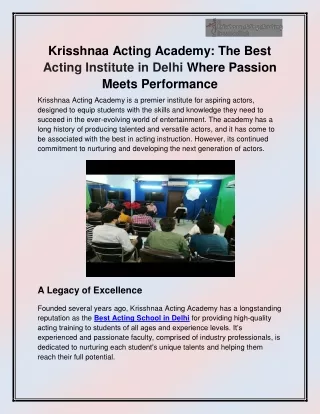 Best Acting School in Delhi