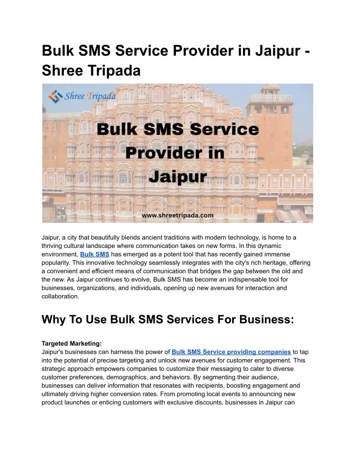 bulk sms service provider in jaipur shree tripada