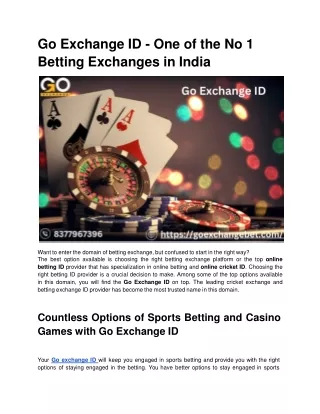 Go Exchange ID - One of the No 1 Betting Exchanges in India