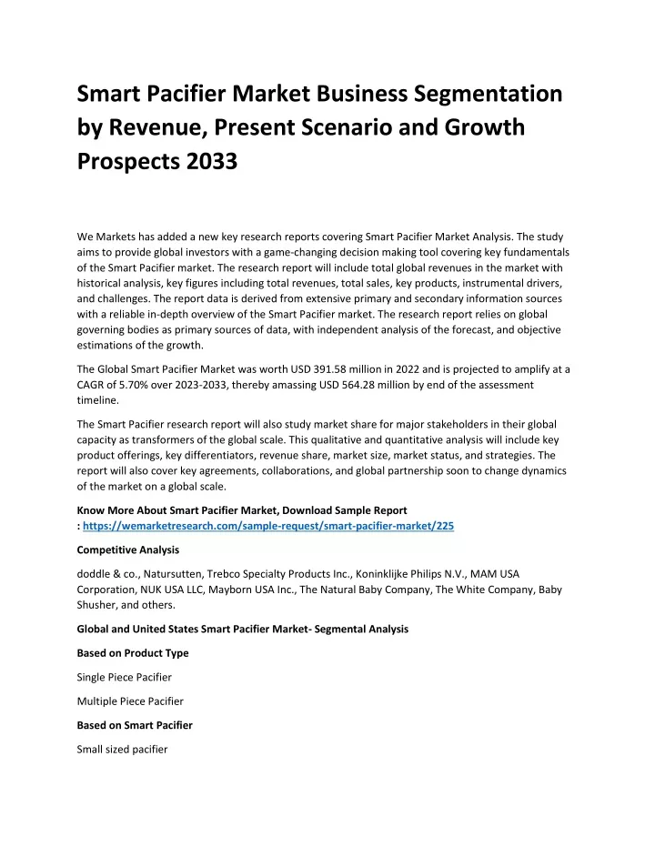 smart pacifier market business segmentation