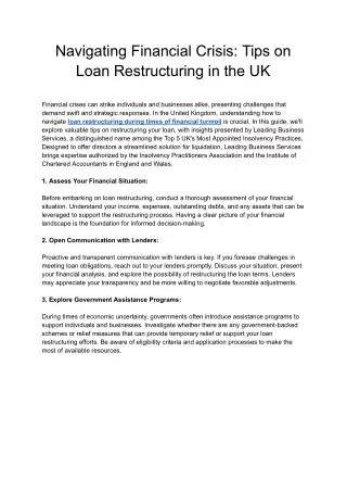 Navigating Financial Crisis_ Tips on Loan Restructuring in the UK