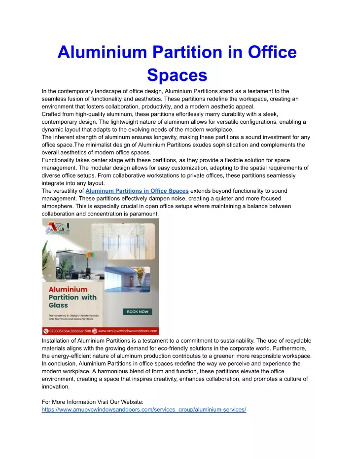 aluminium partition in office spaces