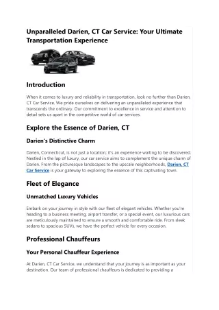 Unparalleled Darien, CT Car Service: Your Ultimate Transportation Experience