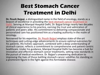 Best Stomach Cancer Treatment in Delhi