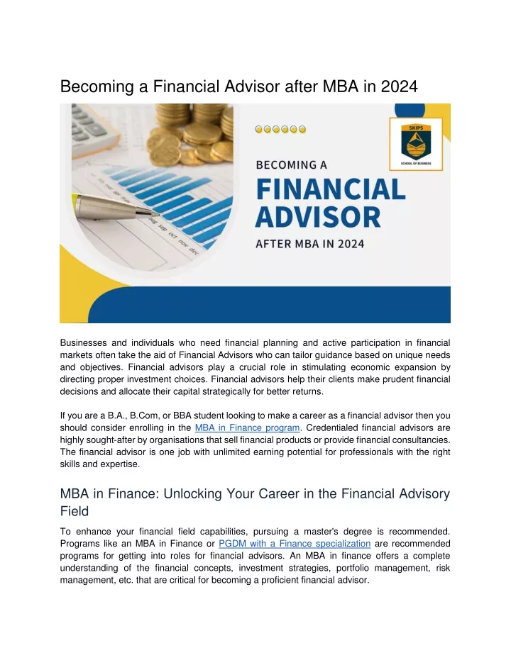 becoming a financial advisor after mba in 2024