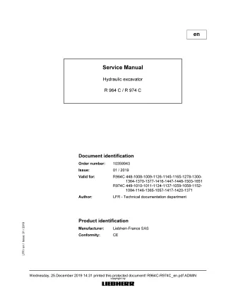 LIEBHERR R964C -1300 Hydraulic Excavator Service Repair Manual