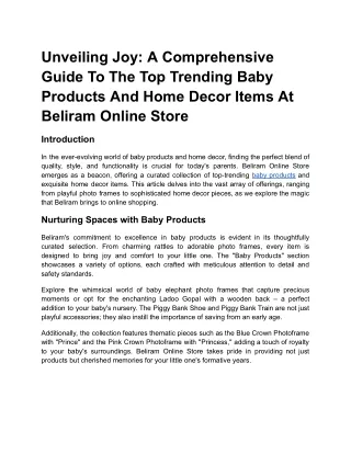Unveiling Joy_ A Comprehensive Guide to the Top Trending Baby Products and Home Decor Items at Beliram Online Store