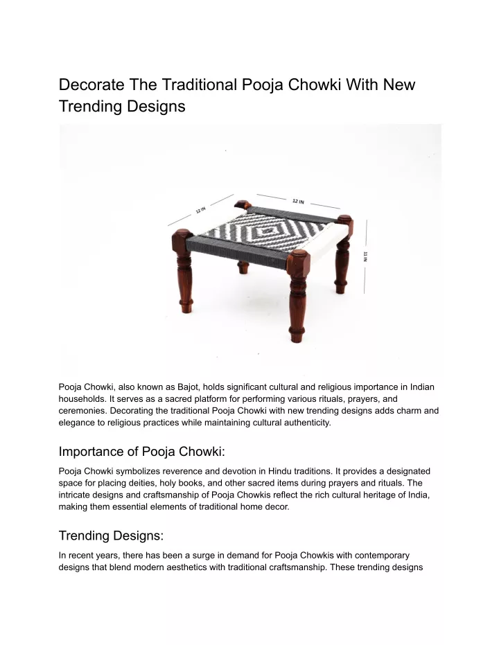 decorate the traditional pooja chowki with