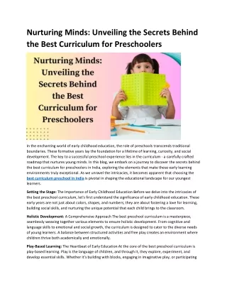 Nurturing Minds: Unveiling the Secrets Behind the Best Curriculum for Preschoole
