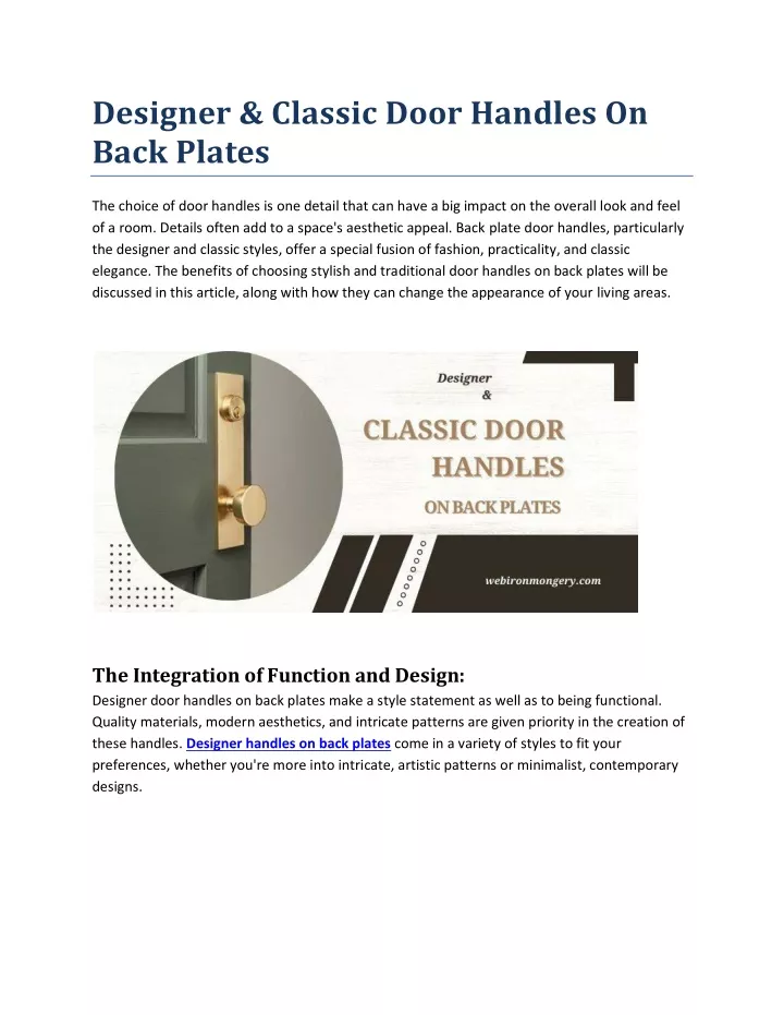 designer classic door handles on back plates