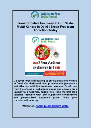 Transformative Recovery at Our Nasha Mukti Kendra in Delhi | Break Free from Add