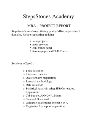 Stepsstones Academy - MBA Project Report