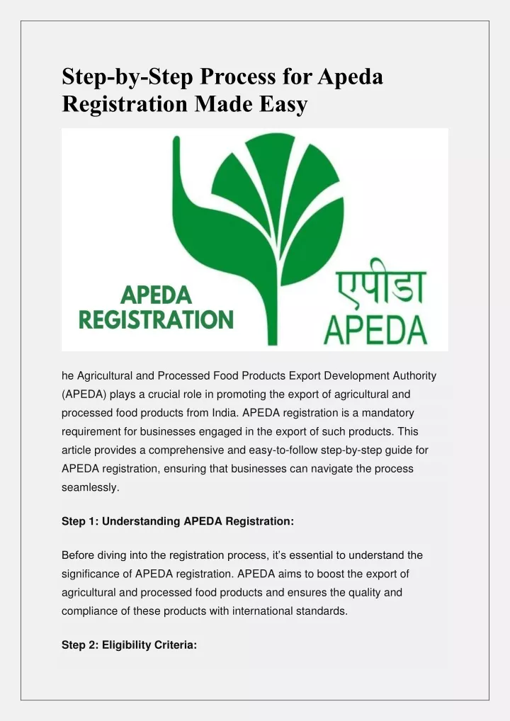 step by step process for apeda registration made