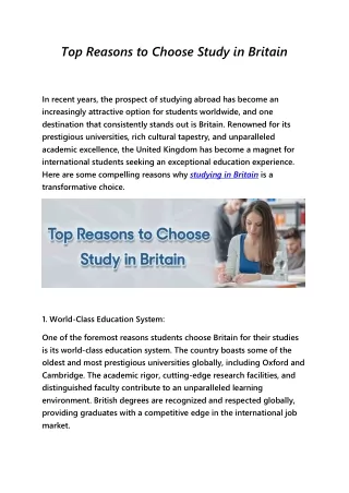 Top Reasons to Choose Study in Britain