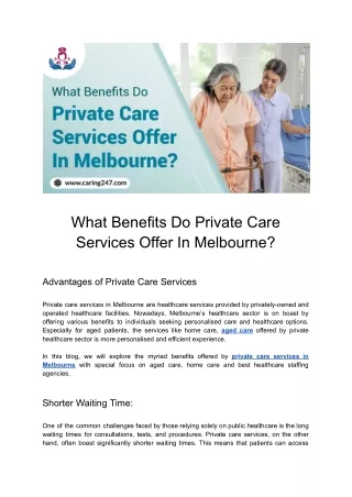 Private Care Services in Melbourne: The Positive Aspects