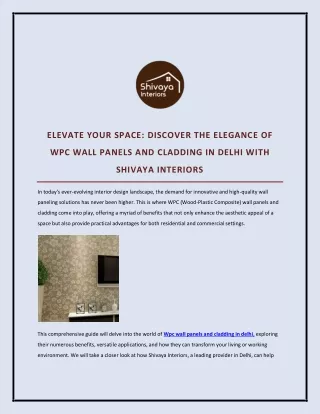 ELEVATE YOUR SPACE DISCOVER THE ELGANCE OF WPC WALL PANELS AND CLADDING IN DELHI WITH SHIVAYA INTERIORS
