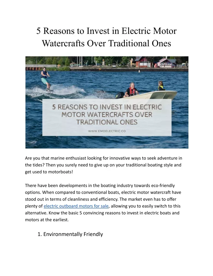 5 reasons to invest in electric motor watercrafts