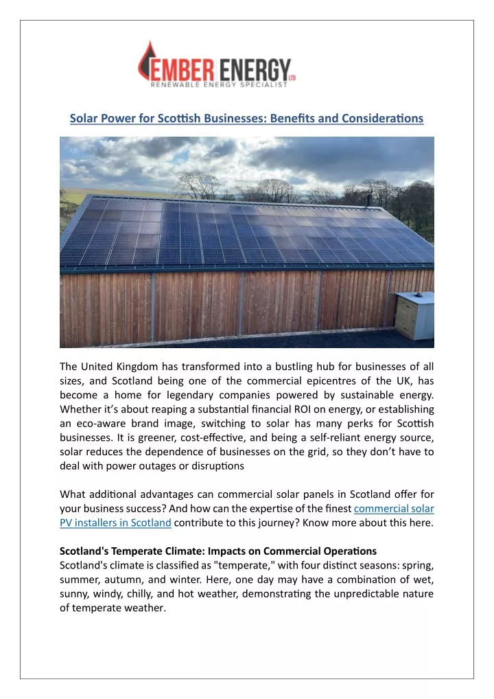 solar power for scottish businesses benefits