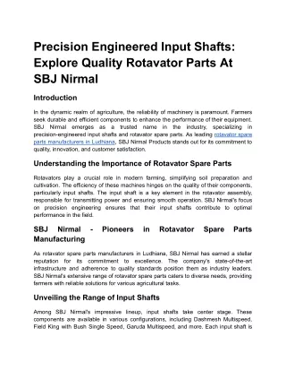 Precision Engineered Input Shafts: Explore Quality Rotavator Parts At SBJ Nirmal