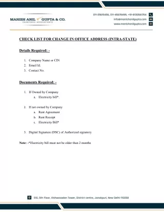 check list for change in office address intra