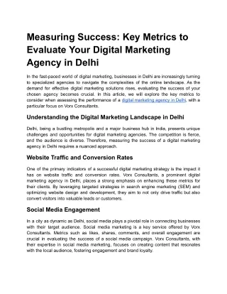 Measuring Success: Key Metrics to Evaluate Your Digital Marketing Agency in Delh