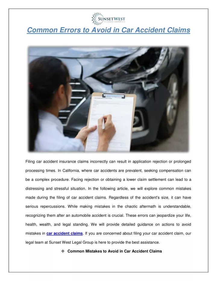 common errors to avoid in car accident claims