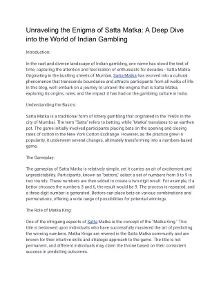 Unraveling the Enigma of Satta Matka_ A Deep Dive into the World of Indian Gambling