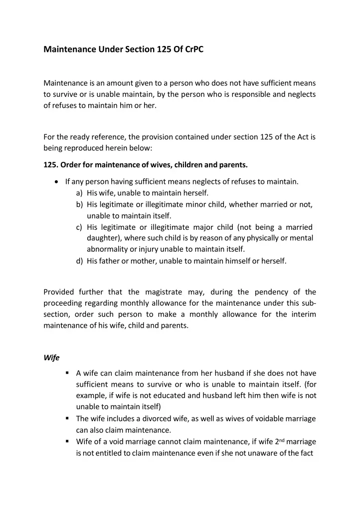 maintenance under section 125 of crpc maintenance