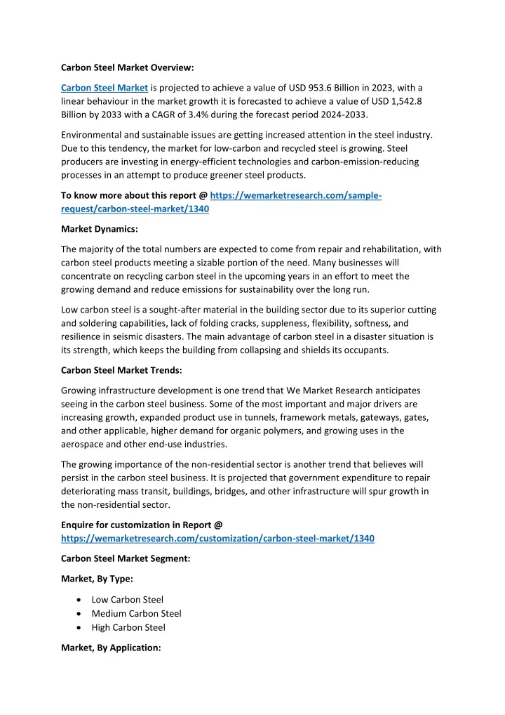 carbon steel market overview