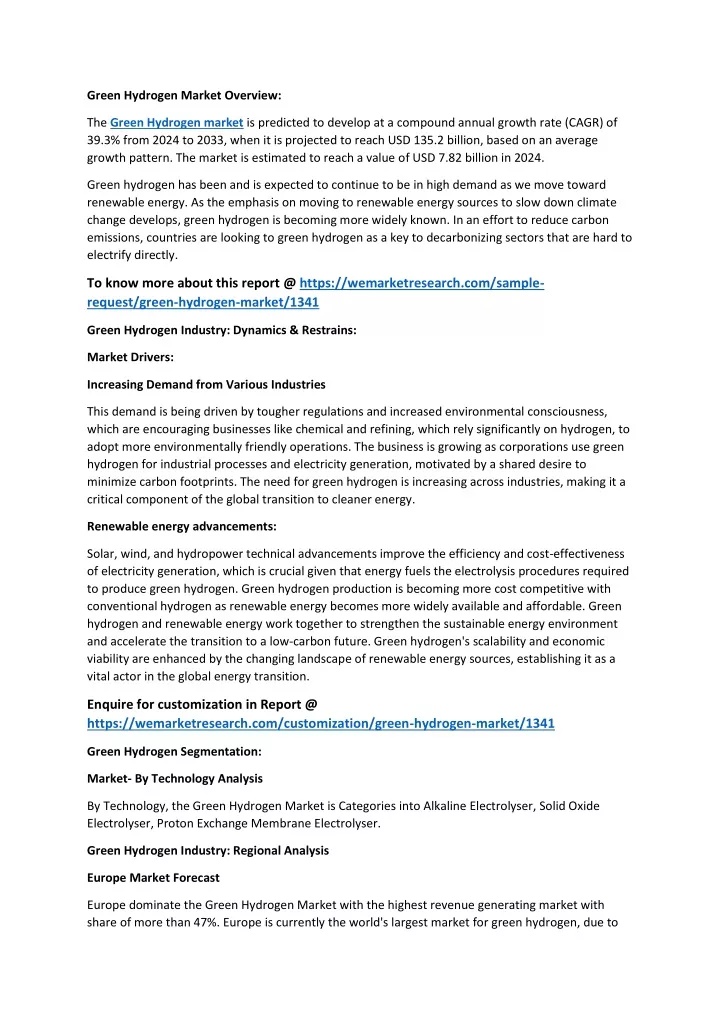 green hydrogen market overview