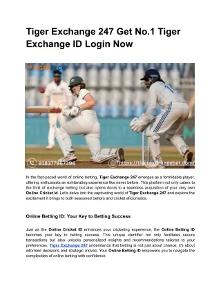 Tiger Exchange 247 Get No.1 Tiger Exchange ID Login Now