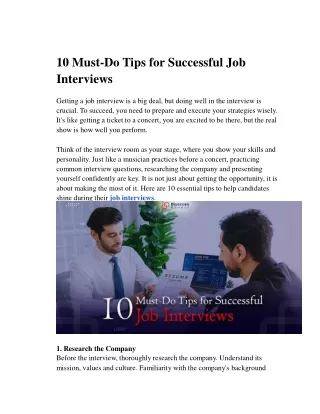 10 Must-Do Tips for Successful Job Interviews