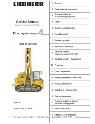 LIEBHERR RL4 44 Litronic Series 4 Pipe Layer Service Repair Manual