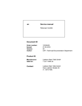 LIEBHERR T32-7-1666 3A Telescopic Handler Service Repair Manual