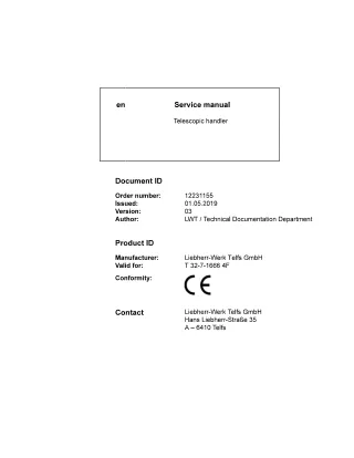 LIEBHERR T32-7-1666 4F Telescopic Handler Service Repair Manual