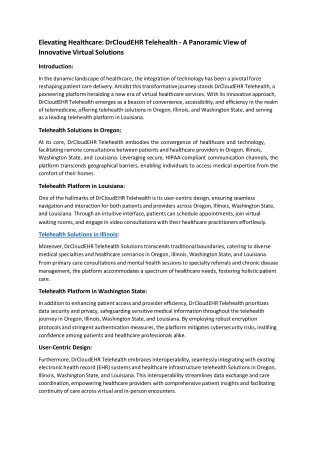 elevating healthcare drcloudehr telehealth