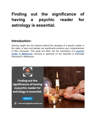 Finding out the significance of having a psychic reader for astrology is essential_Astrologer Devanand