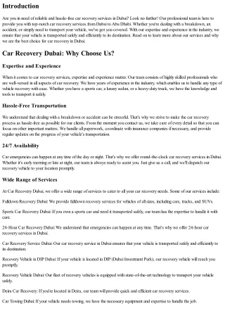 Car Recovery Dubai to Abu Dhabi: Hassle-Free Transportation for Your Vehicle