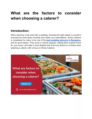 Learn about the important factors to consider when selecting a caterer_Shree Caterers