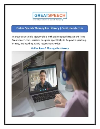 Online Speech Therapy For Literacy  Greatspeech.com