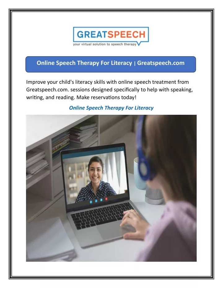 online speech therapy for literacy greatspeech com
