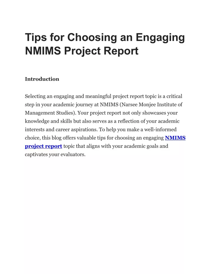 tips for choosing an engaging nmims project report