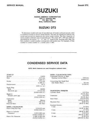 Suzuki DT15 (1983 1984 1985 1986 1987) outboard motors Service Repair Manual