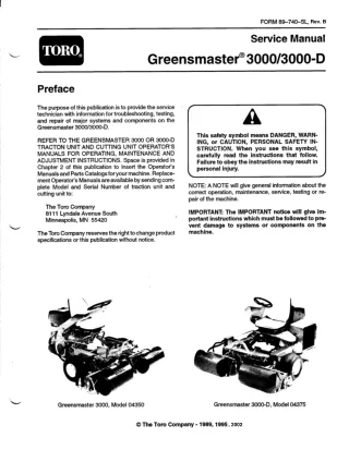 Toro Greensmaster 3000-D Service Repair Manual