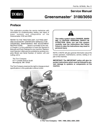 Toro Greensmaster 3100 Service Repair Manual