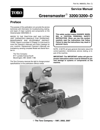 Toro Greensmaster 3200 Service Repair Manual