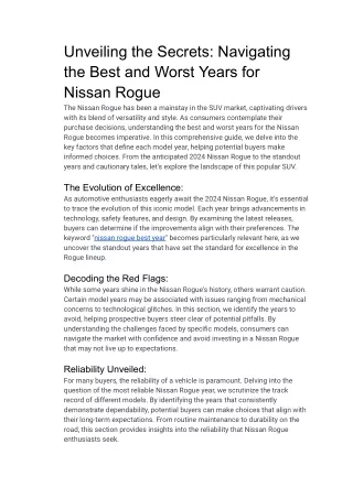 Unveiling the Secrets - Navigating the Best and Worst Years for Nissan Rogue